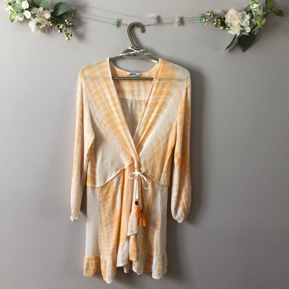 Blue Island Orange & White Rayon Pull Over Tiered Ruffled Beach Dress